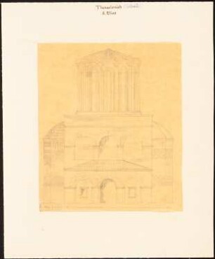 S. Elias, Thessaloniki: Durchzeichnung: Ansicht der Eingangsfront, Maßstabsleiste (nach Charles Texier und Richard P. Pullan, LIII)
