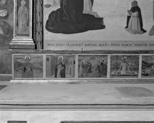 Maria mit Kind und acht Heiligen — Maria mit Kind und Heiligen: Rahmen — Predella