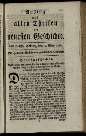 XIX. Nachl. Coburg, den 11. May, 1763.