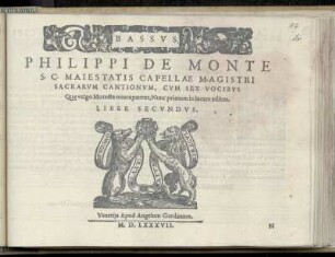 Philippe de Monte: Sacrarum cantionum, cum sex vocibus. Liber secundus. Bassus