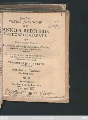 Theses Iuridicae De Annuis Reditibus Emptione Comparatis