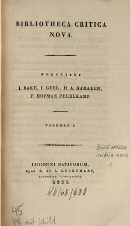 Bibliotheca critica nova, 1. 1825