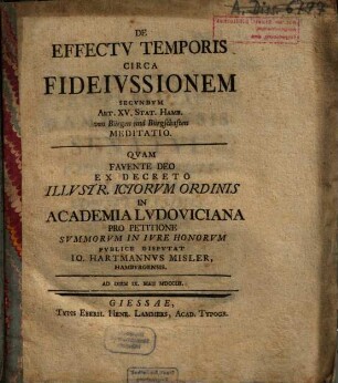 De Effectv Temporis Circa Fideivssionem Secvndvm Art. XV. Stat. Hamb. von Bürgen und Bürgschaften Meditatio
