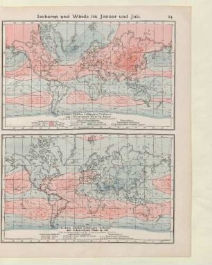 Isobaren und Winde im Januar und Juli. I. Linien gleichen Luftdruckes* (Isobaren) und vorherrschende Winde im Januar
