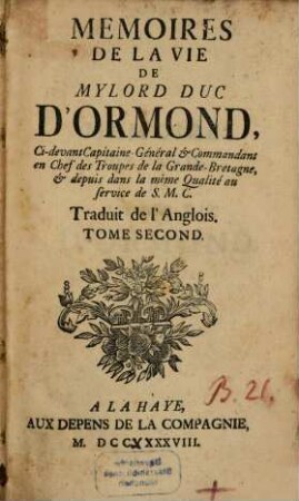 Memoires de la vie D'Ormond