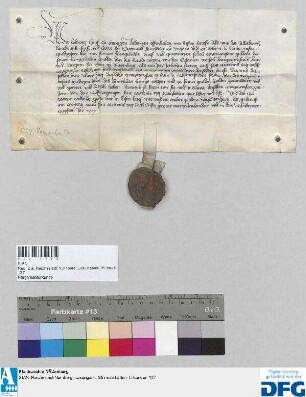 Ludwig Graf zu Oettingen stellt der Stadt Nürnberg Quittung aus über 2000 fl. Reichssteuer, die König Sigismund ihm verschrieben hat.
