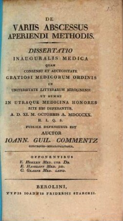 De variis abscessus aperiendi methodis : Diss. inaug. med.