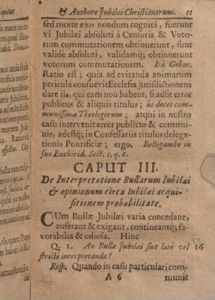 Caput III. De Interpretatione Bullarum Iubilaei & opinionum circa Iubilaei acquisitionem probalitate.