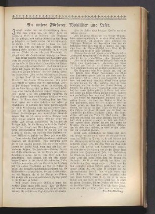 An unsere Förderer, Wohltäter und Leser