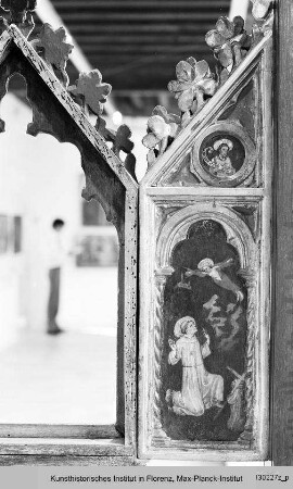 Triptychon : Stigmatisierung des heiligen Franz von Assisi mit Stifter, darüber Johannes der Täufer