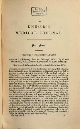 Edinburgh medical journal, 16,1. 1870