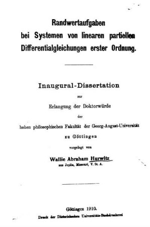 Randwertaufgaben bei Systemen von linearen partiellen Differentialgleichungen erster Ordnung