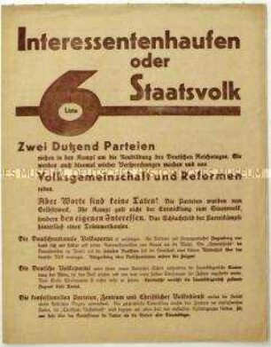 Aufruf der Deutschen Staatspartei zur Reichstagswahl 1930