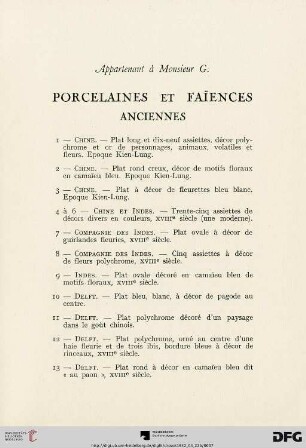 Porcelaines et faiences anciennes (Nr. 1-18)
