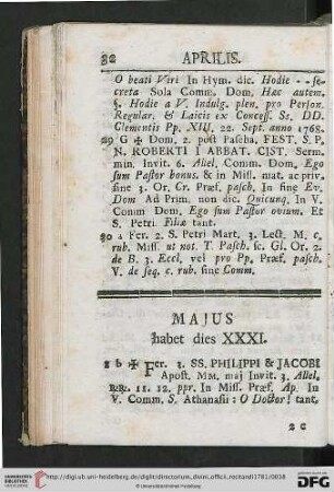 Majus habet dies XXXI.