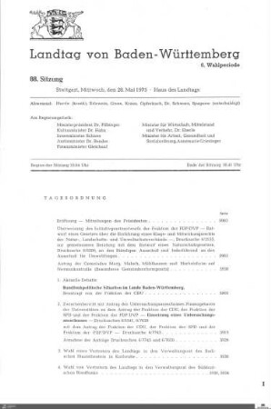 88. Sitzung, Stuttgart, 28.5.1975