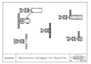 Verschiedene Schlepper mit Maschinen