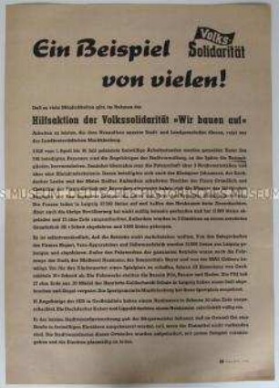 Maueranschlag der Volkssolidarität Leipzig mit Informationen zur Hilfsaktion "Wir bauen auf"