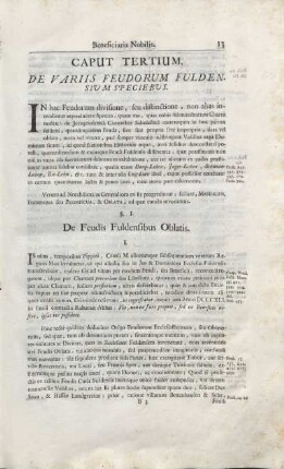 Caput Tertium. De Variis Feudorum Fuldensium Speciebus.