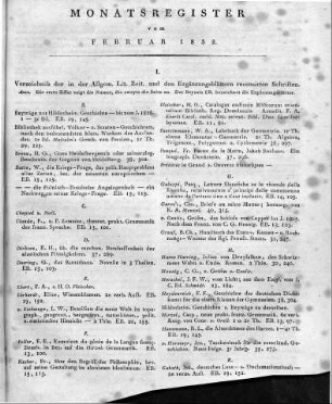 Monatsregister vom Februar