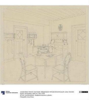Darmstadt, Stallgebäude mit Kutscherwohnung für Julius Glückert, Küche, Perspektive