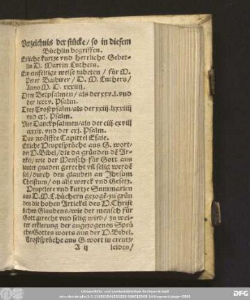 Verzeichnis der stücke/ so in diesem Büchlin begriffen.