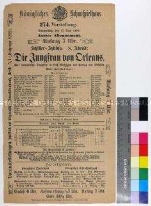 Programm des Königlichen Schauspielhauses Dresden für die Aufführung von "Die Jungfrau von Orleans" am 17. Juni 1909