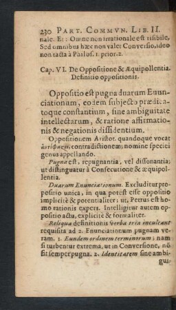 Cap. VI. De Oppositione & Aequipollentia. Definitio oppositionois.