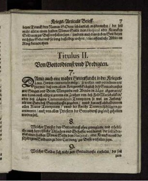 Titulus II. Von Gottesdienst und Predigten