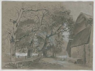 Bauernfeind, Gustav; Italien; Österreich; Schweiz; Studien- und Reiseskizzen - Baumallee mit Brunnen (Ansicht)