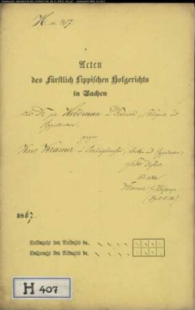 Heldman, Dr. jur. in Detmold gegen Karl Kramer in Oerlinghausen