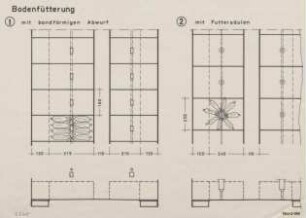 Bodenfütterung für Mastschweine mit bandförmigem Abwurf und mit Futtersäulen
