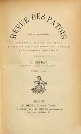Revue des patois. 1. 1887