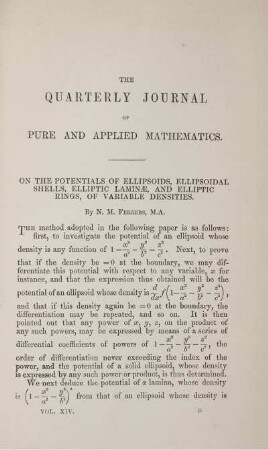 On the potentials of ellipsoids, ellipsoidal shells, elliptic laminae, and elliptic rings, of variable densities.
