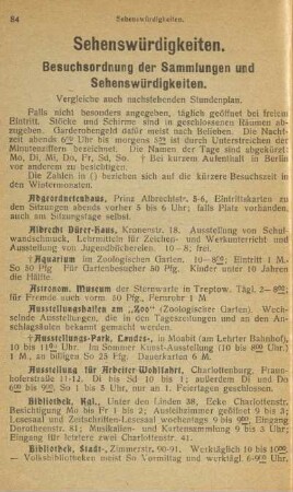Sehenswürdigkeiten. Besuchsordnung der Sammlungen und Sehenswürdigkeiten