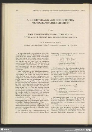A 3, Herstellung und Eigenschaften photographischer Schichten