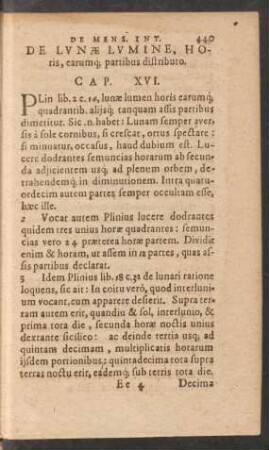 De Lunae Lumine, Horis, earumque partibus distributo. Cap. XVI.