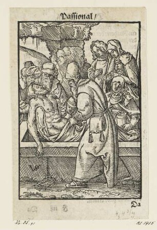 Grablegung, aus: "Passio unsers Herren Jhesu Christi", Nürnberg 1553, S. F4 verso
