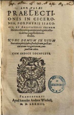 Praelectiones in Ciceronem, ifagogen Porphyrii : et Aristotelis primum librum ethicum