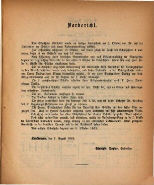 Jahresbericht über die Königl. Bayer. Lateinschule zu Kaufbeuren. 1868/69