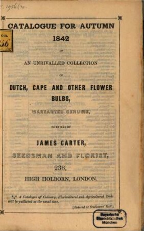 Catalogue for ... of an unrivalled collection of Dutch, Cape and other flower bulbs, 1842, He.