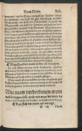 Wie man verdorbenen wein wider brigen soll/ auch wie man die wein bewaren soll/ das sie nit brechen/ und sich nit verkeren.