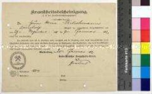Krankheitsbescheinigung des Niederschlesischen Knappschaftsvereins für den Hauer Hermann Pietschmann