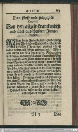 Das fünff und sechtzigste Capitel. Von den allzeit kranckenden und übel aussehenden Jungfrauen