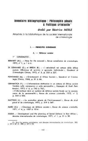 403-408, Inventaire bibliographique: Philosophie pénale & Politique criminelle