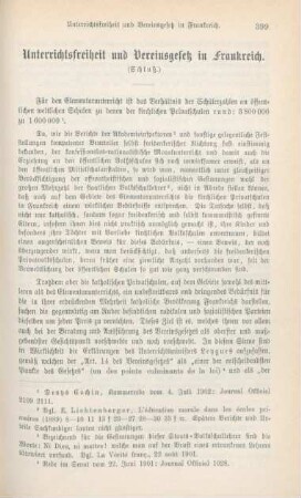 399-416 Unterrichtsfreiheit und Vereinsgesetz in Frankreich : Schluß