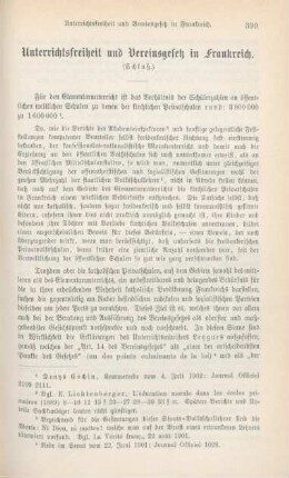 399-416 Unterrichtsfreiheit und Vereinsgesetz in Frankreich : Schluß