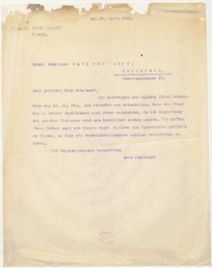 Brief an Emil von Sauer : 22.04.1922