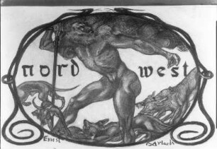 Nordwest. Kohlezeichnung, Tuschezeichnung; 34,8 x 52,6 cm (um 1900; E. Barlach). Güstrow, Heidberg 15. Atelier des Bildhauers