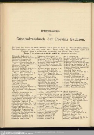 Ortsverzeichnis zum Güteradressbuch der Provinz Sachsen